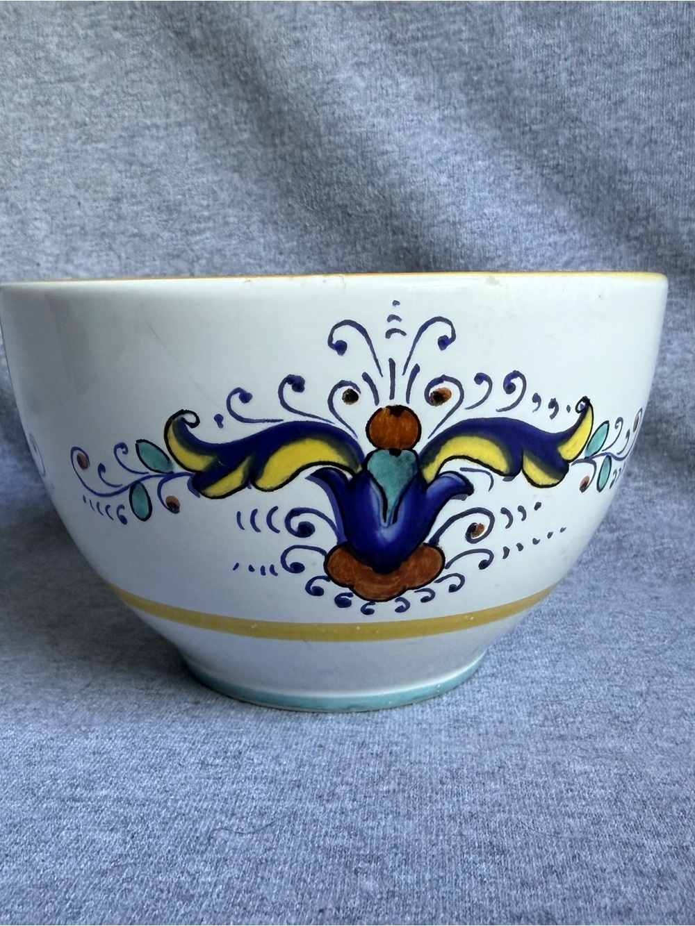 Sur La Table Hand-Painted Ceramic Bowl in Blue, Yellow & Brown